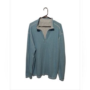 Tommy Bahama Pullover 1/4 Zip Sweatshirt Blue Heathered XL Reversible Golf Logo